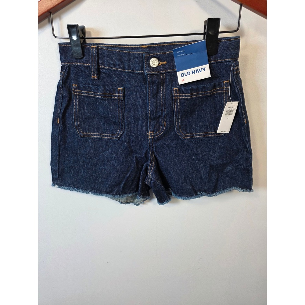 Old Navy Girls High Rise Dark Wash Denim Shorts Adjustable Waist Size 12 NWT